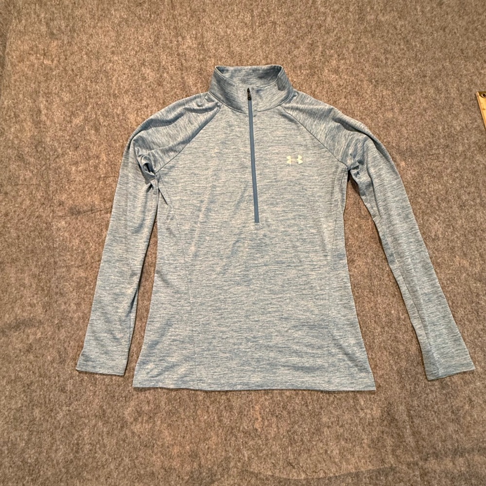 Under Armour Womens HeatGear 1/4 Zip Pullover Blue Heathered Athletic Top Small